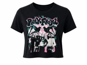 Pink Floyd Women's Black Cropped Graphic Band T-Shirt Retro Psychedelic Rock Tee